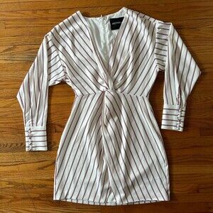 NICHOLAS Off White Red Striped Long Sleeve Mini Dress Size 8 - See Wear